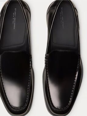 Stuart Weitzman Black Leather Slip-On Loafers
